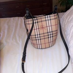 Burberry Lorne Bucket Bag haymarket coated canvas small